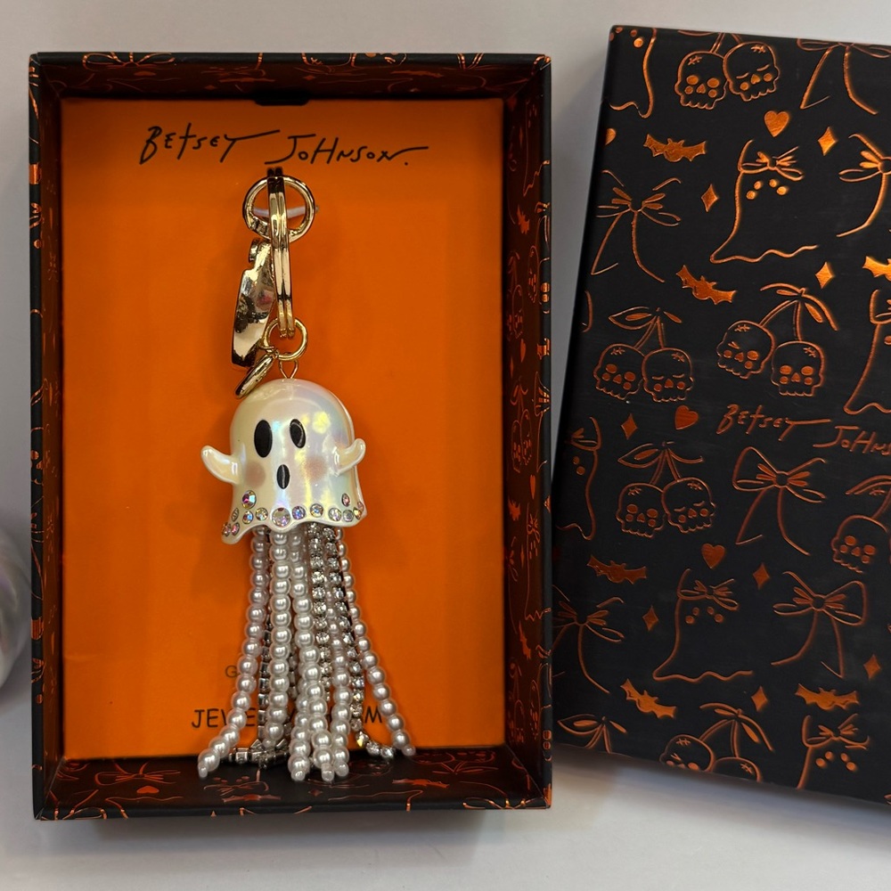 Betsey Johnson Pearl Ghost Keychain with Gold and Silver Accents